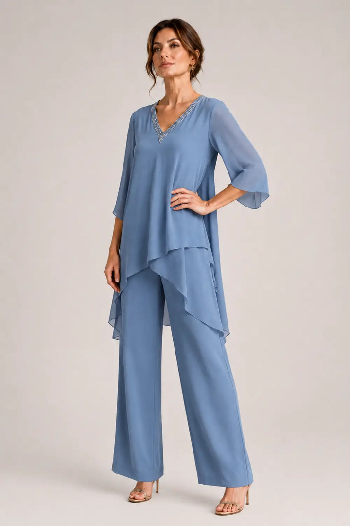 Ensemble pantalon large avec cape courte asymétrique en mousseline
