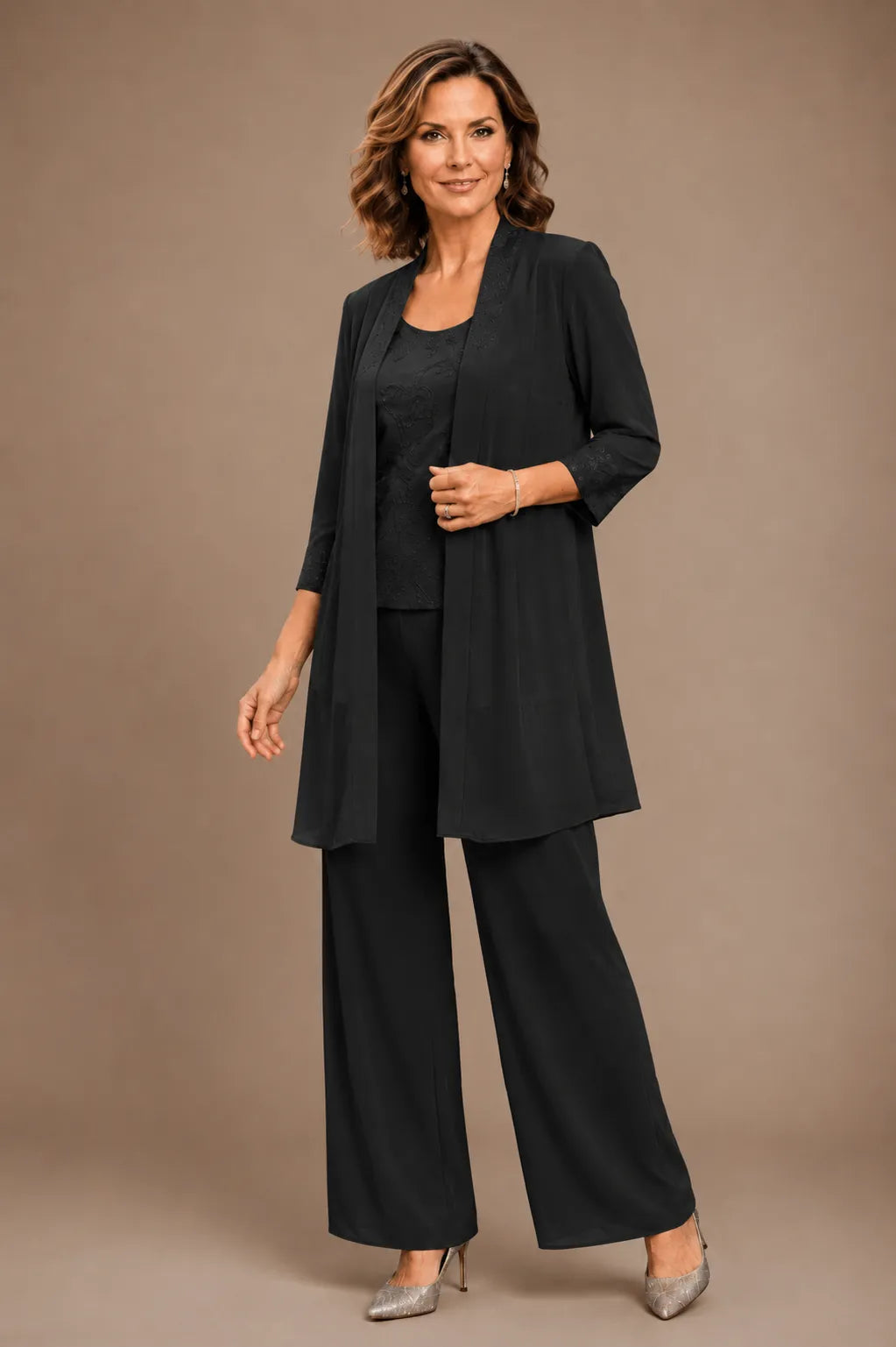 Ensemble pantalon trois pièces brodé Evelyn