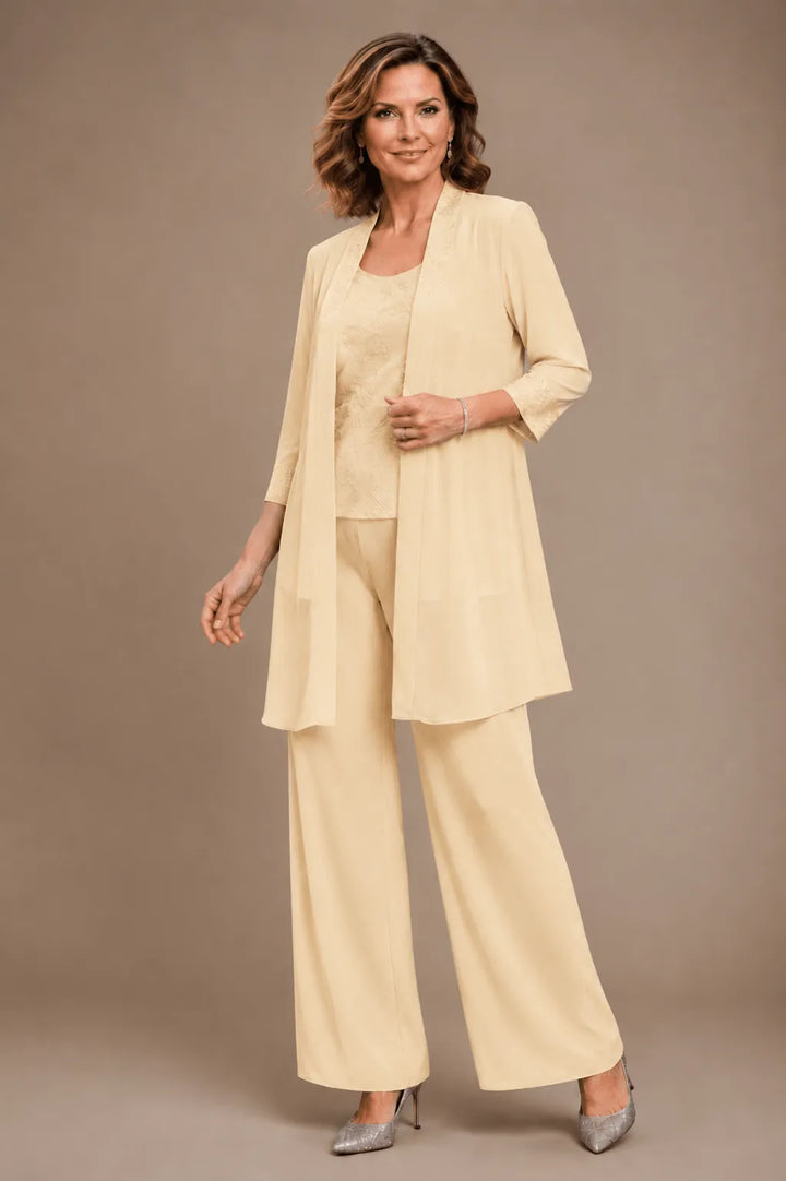 Ensemble pantalon trois pièces brodé Evelyn