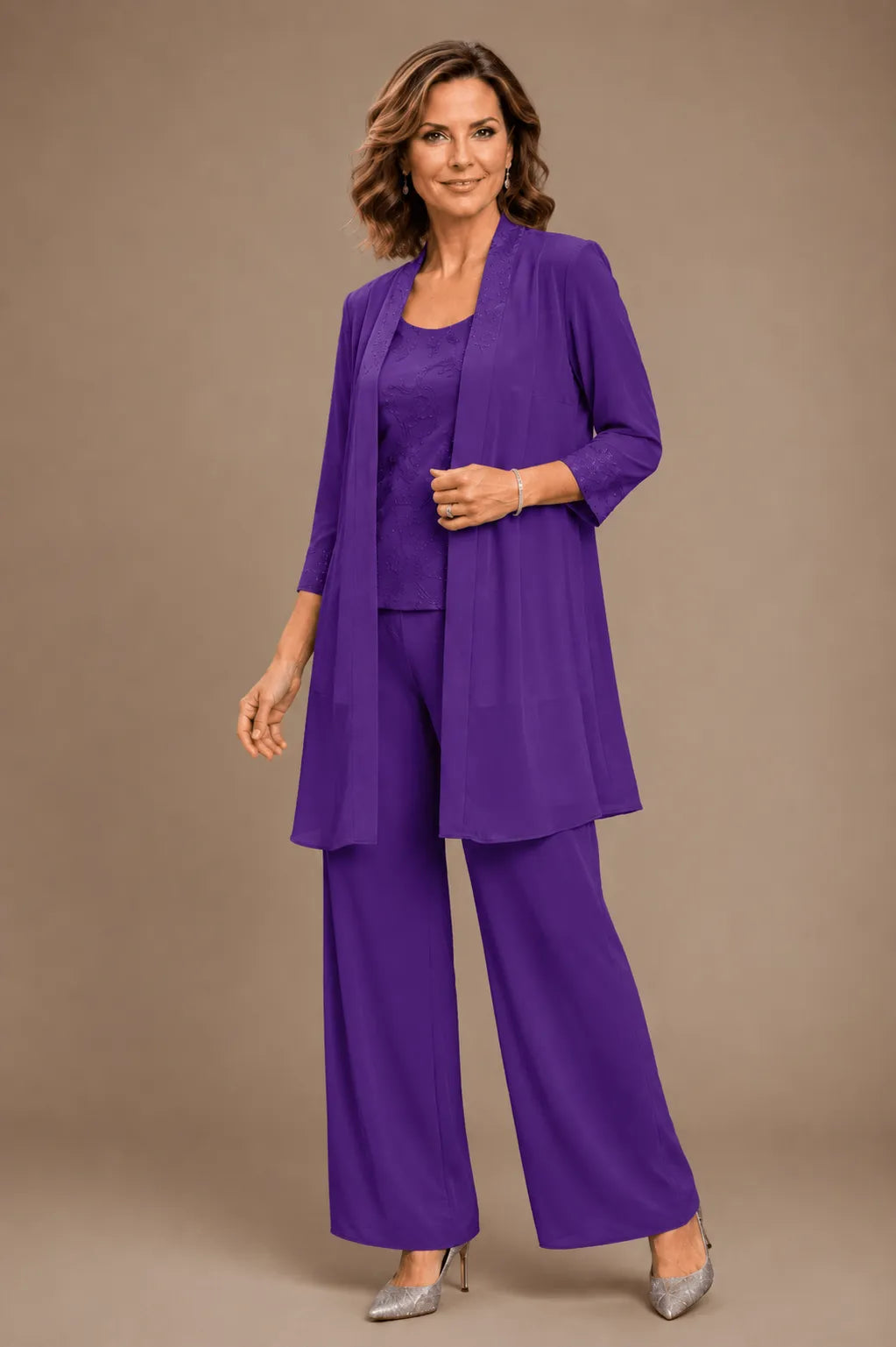Ensemble pantalon trois pièces brodé Evelyn