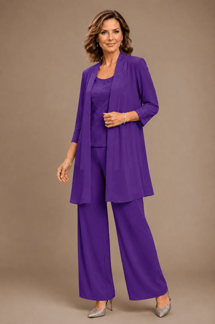Ensemble pantalon trois pièces brodé Evelyn