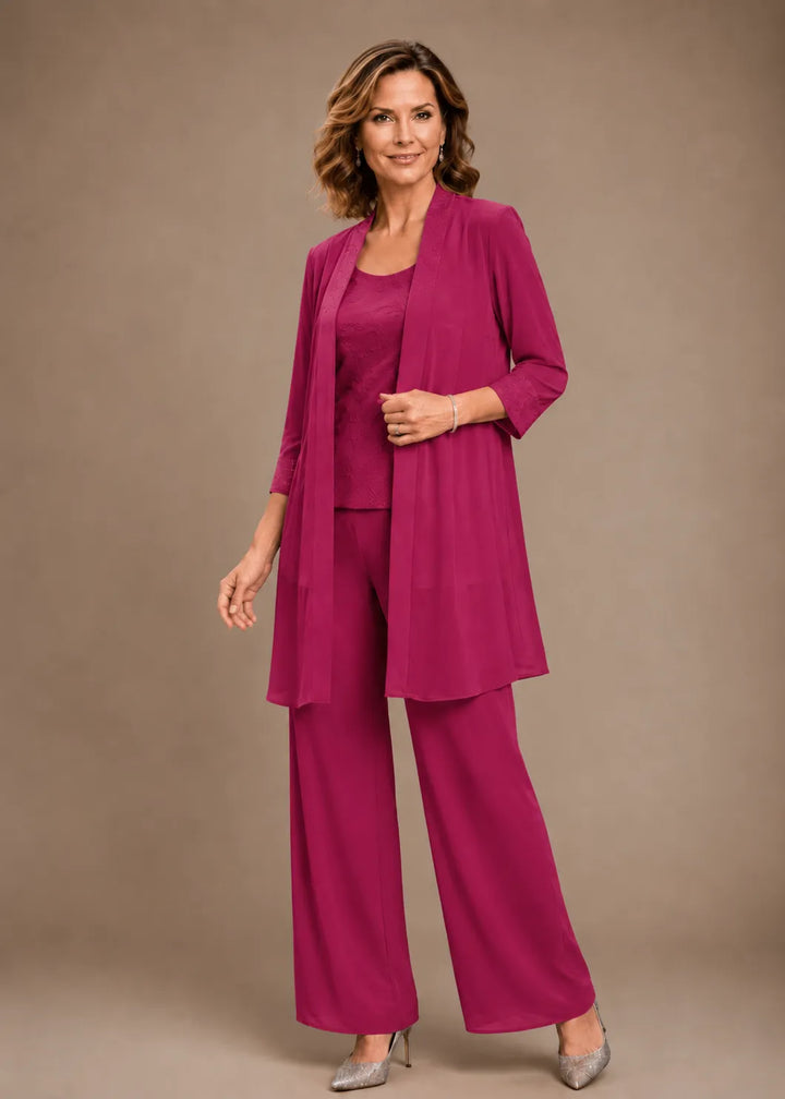 Ensemble pantalon trois pièces brodé Evelyn