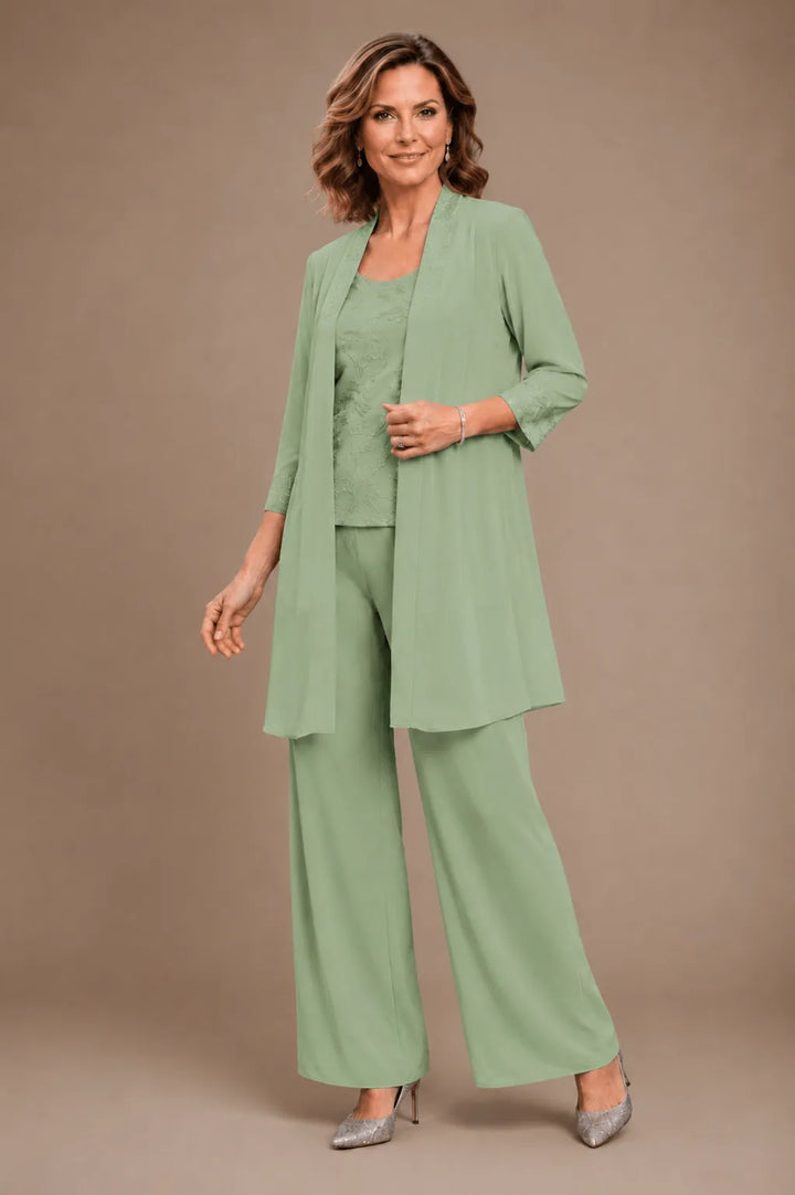 Ensemble pantalon trois pièces brodé Evelyn