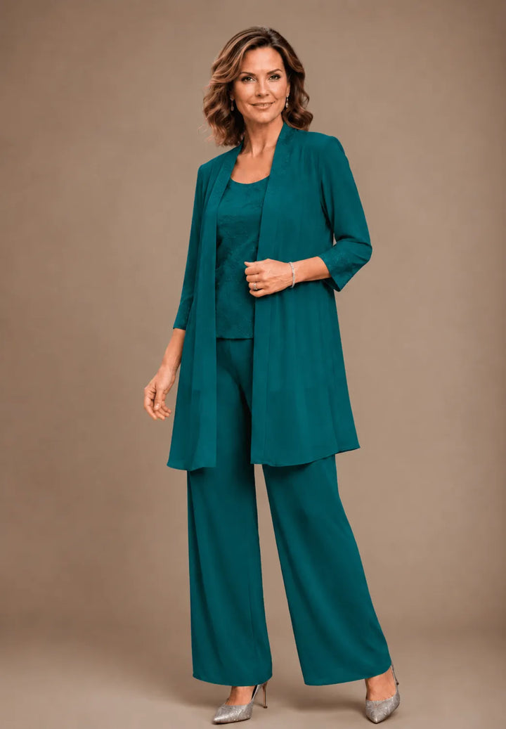 Ensemble pantalon trois pièces brodé Evelyn