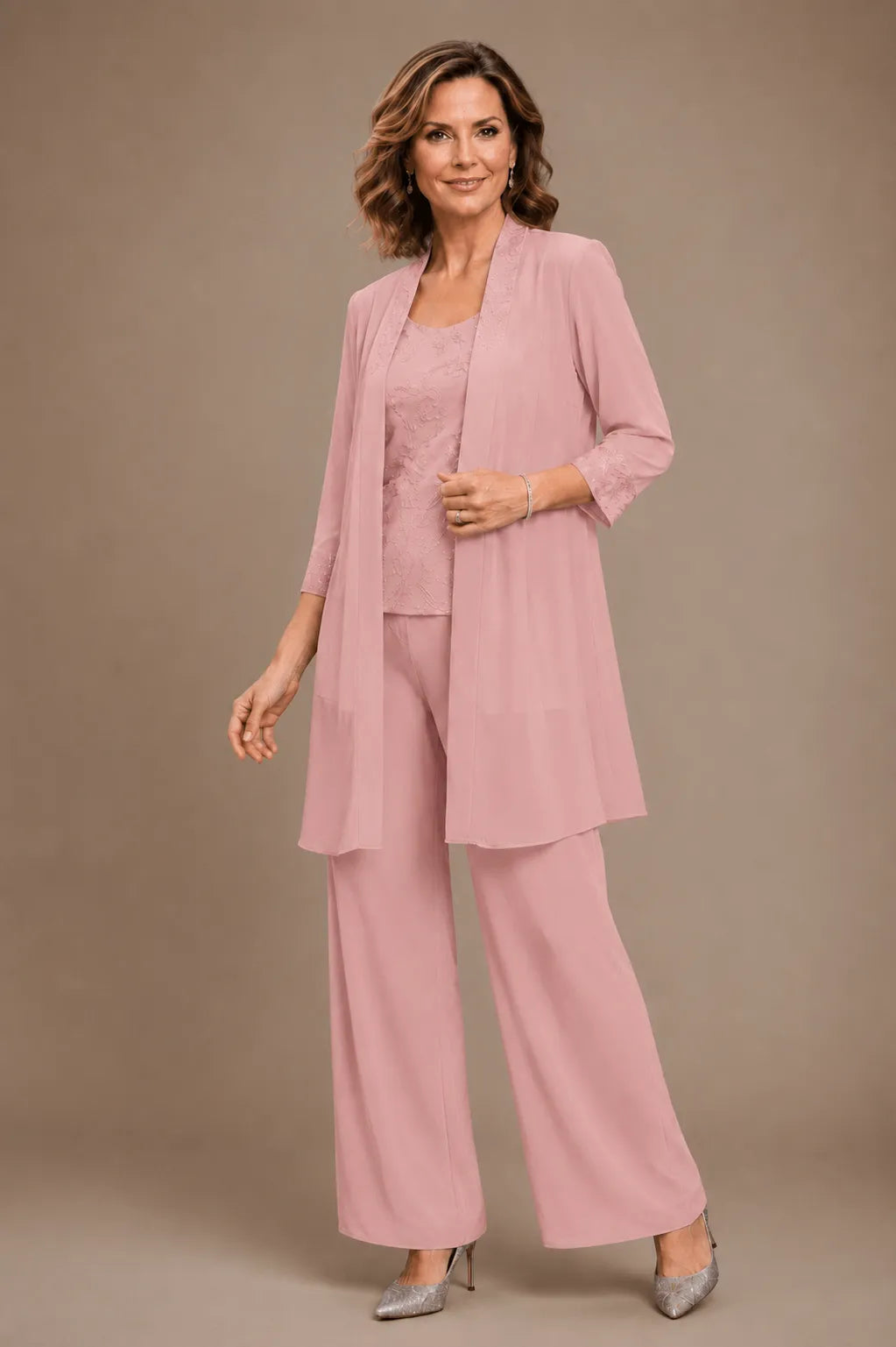 Ensemble pantalon trois pièces brodé Evelyn