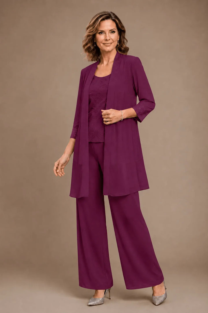 Ensemble pantalon trois pièces brodé Evelyn