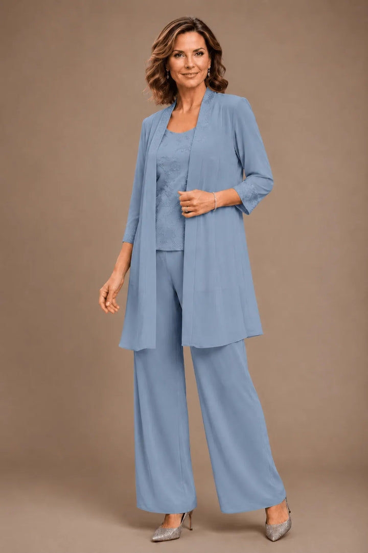 Ensemble pantalon trois pièces brodé Evelyn