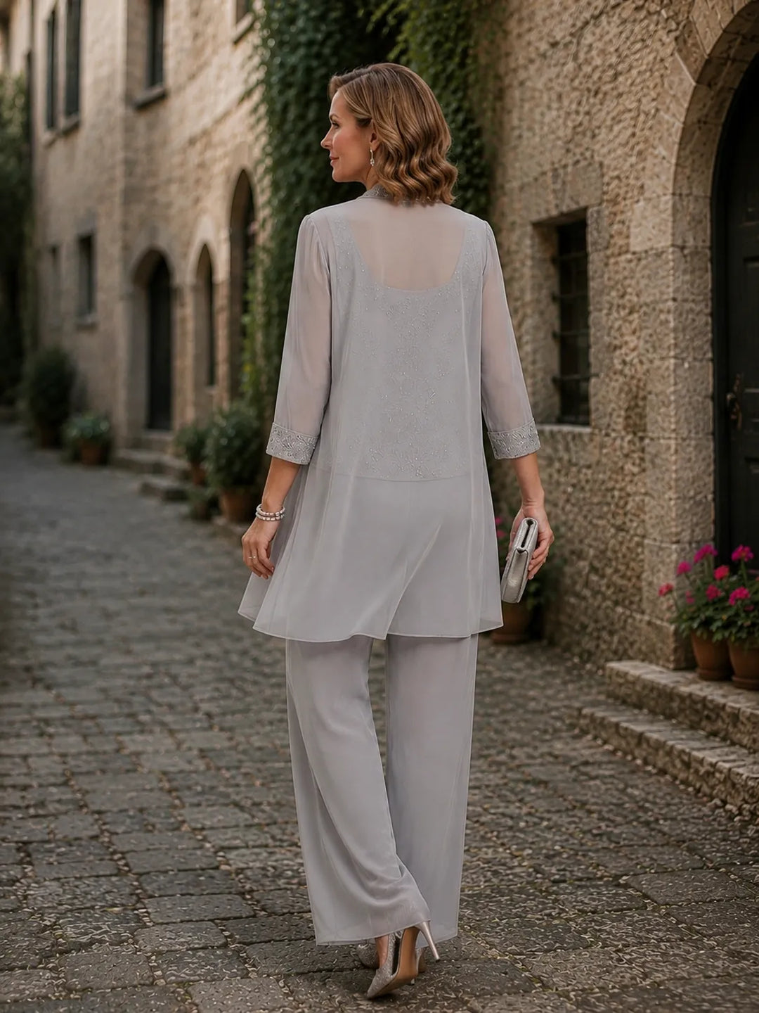 Ensemble pantalon trois pièces brodé Evelyn
