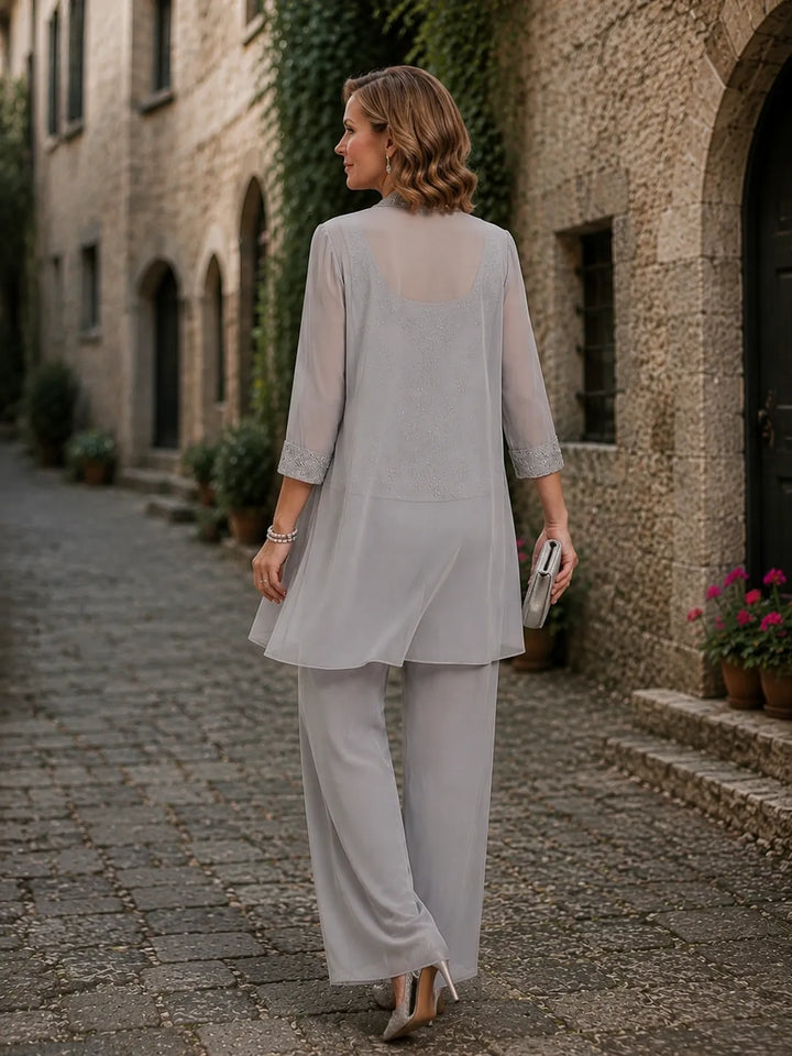 Ensemble pantalon trois pièces brodé Evelyn