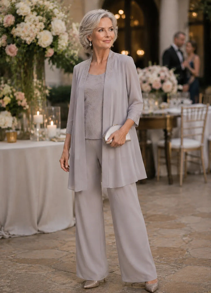 Ensemble pantalon trois pièces brodé Evelyn