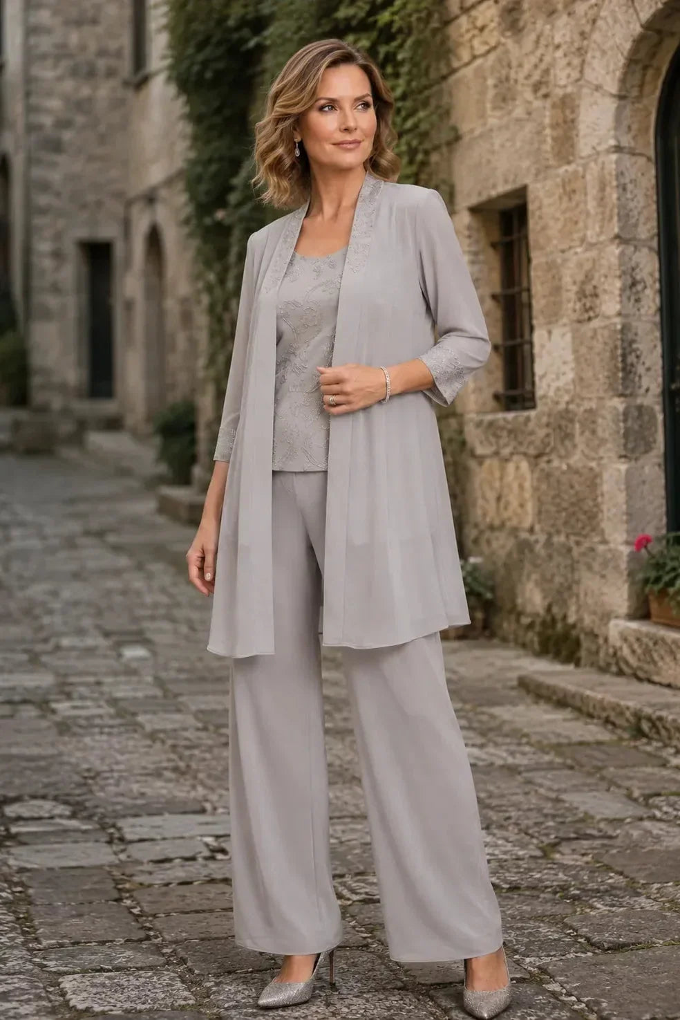 Ensemble pantalon trois pièces brodé Evelyn