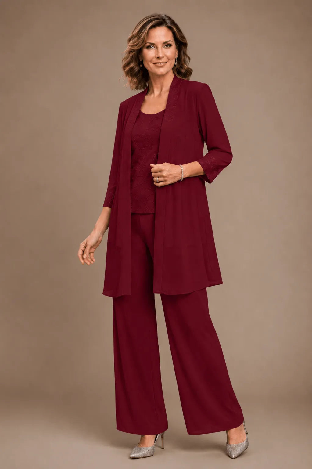 Ensemble pantalon trois pièces brodé Evelyn