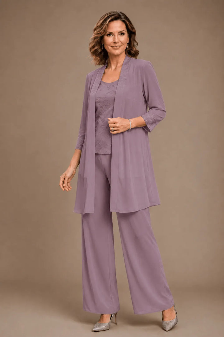 Ensemble pantalon trois pièces brodé Evelyn