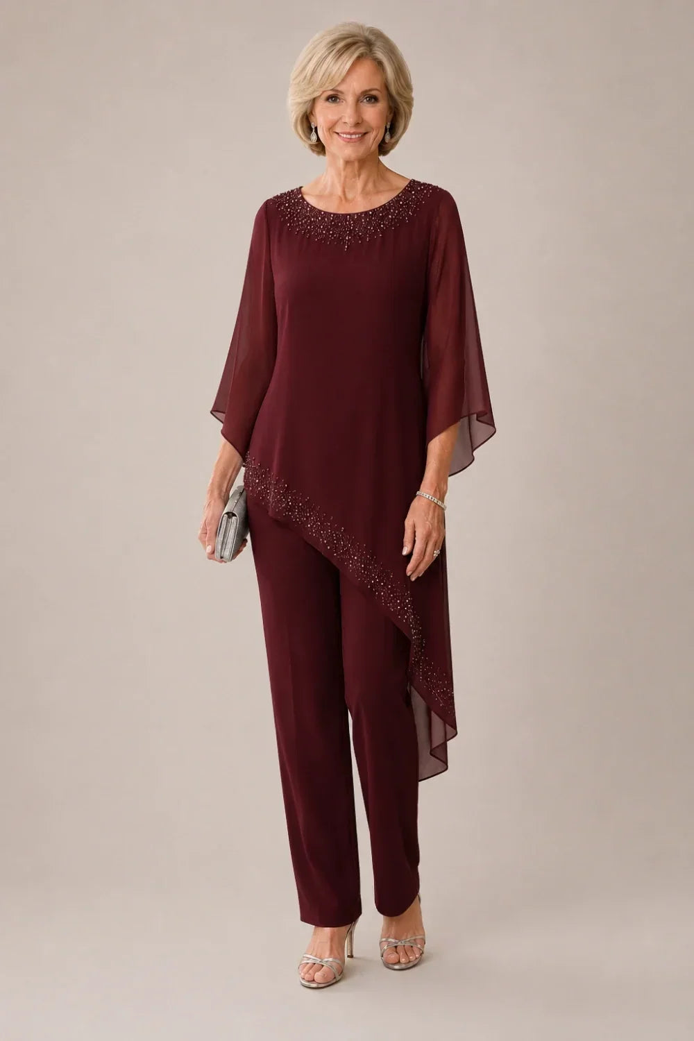 Ensemble pantalon de cérémonie en mousseline perlée