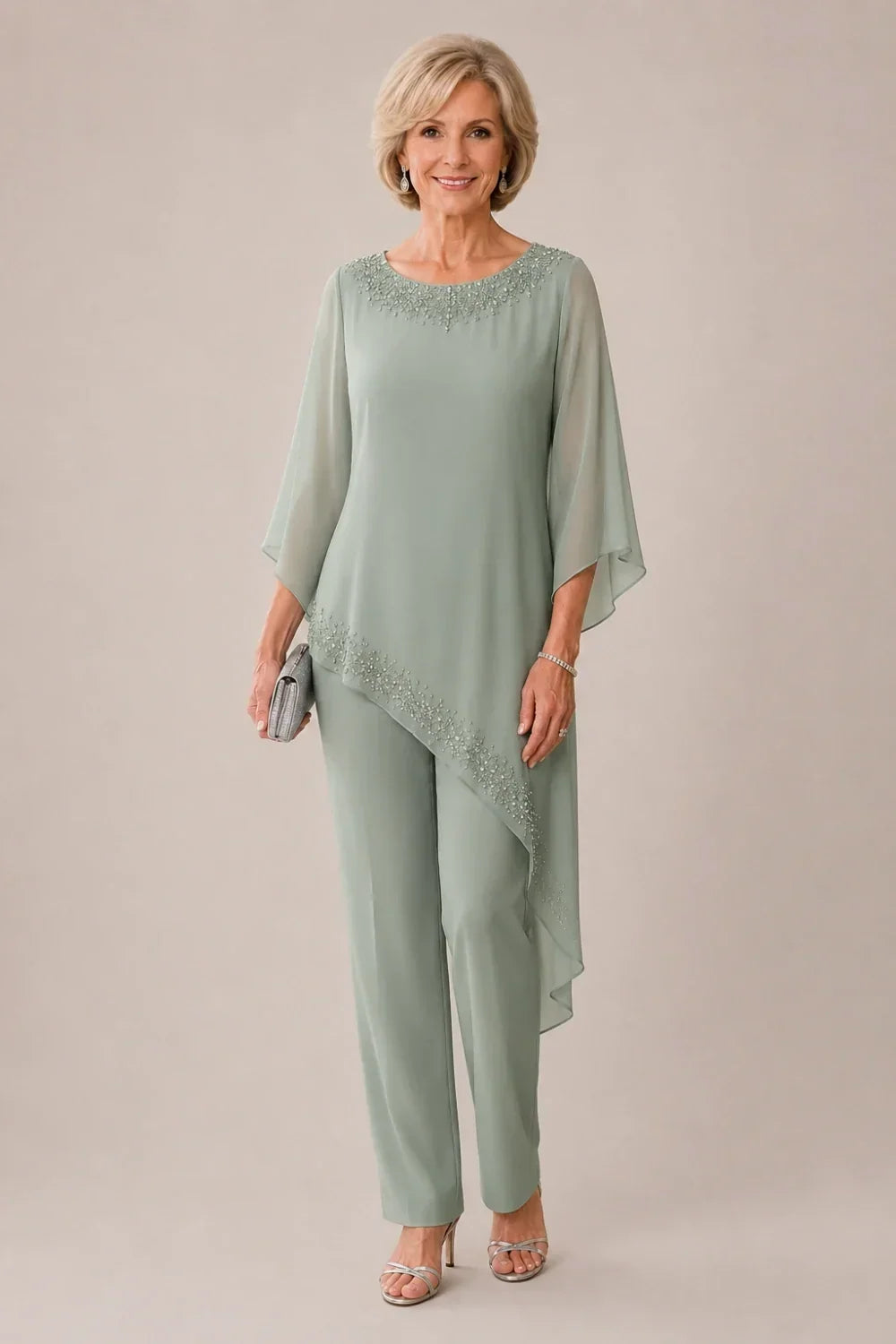 Ensemble pantalon de cérémonie en mousseline perlée