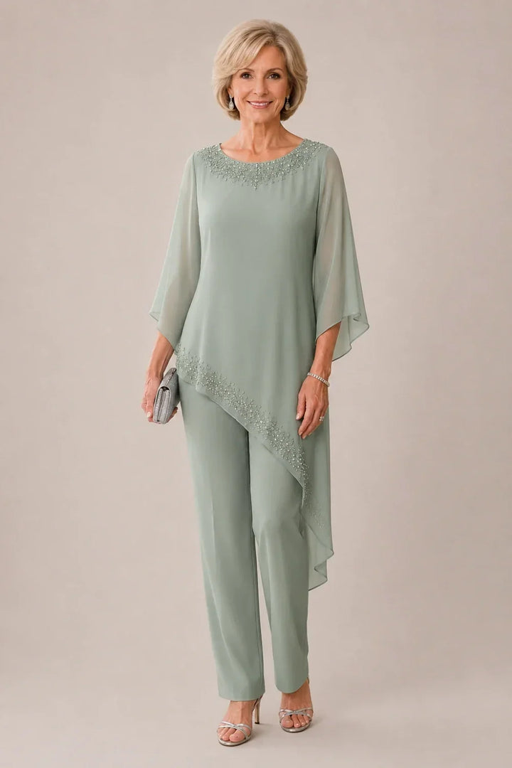 Ensemble pantalon de cérémonie en mousseline perlée