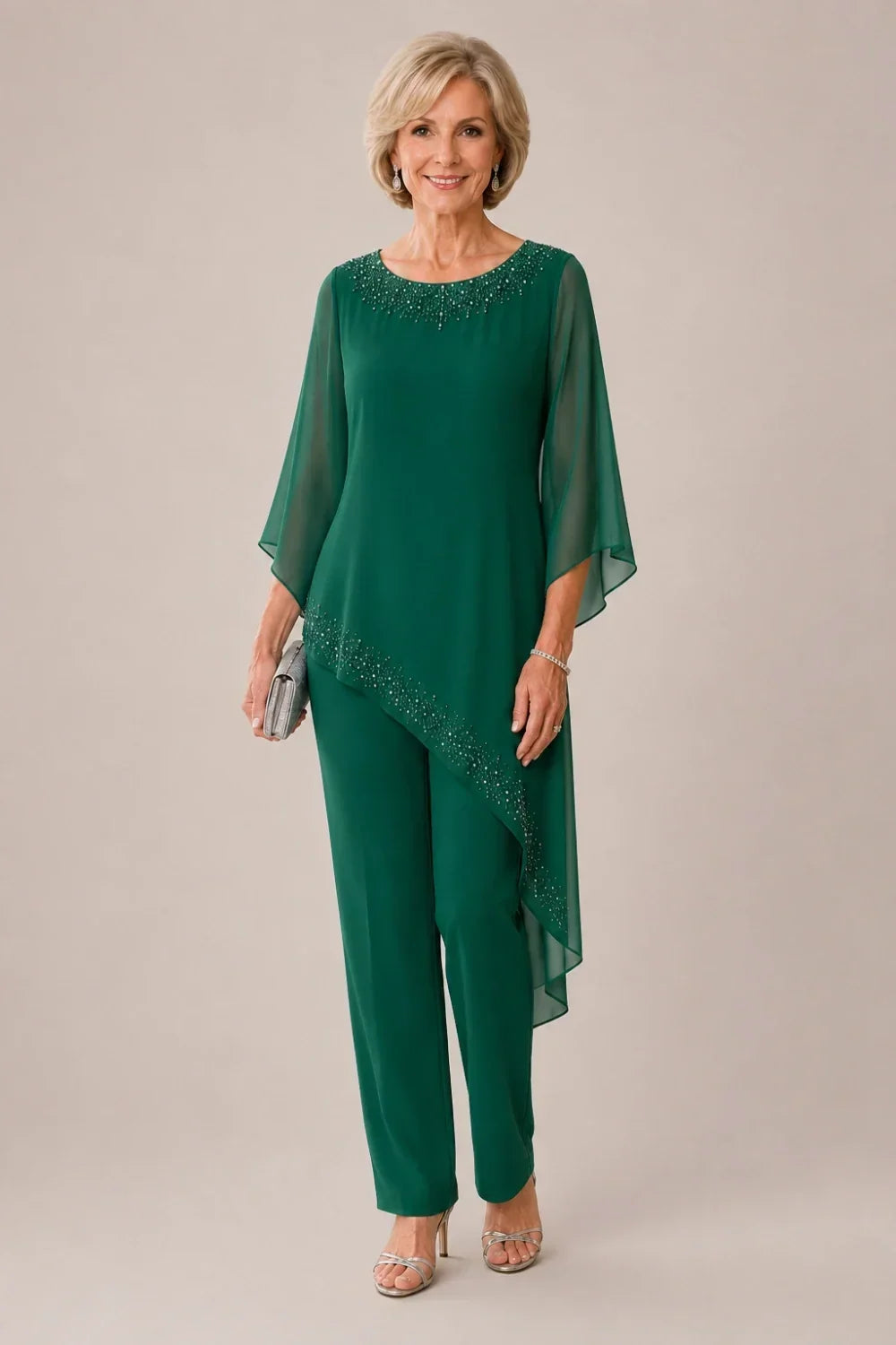 Ensemble pantalon de cérémonie en mousseline perlée