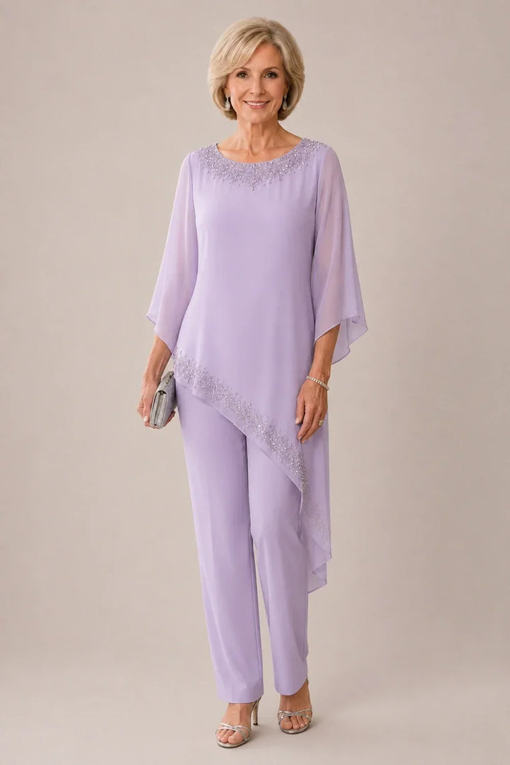 Ensemble pantalon de cérémonie en mousseline perlée