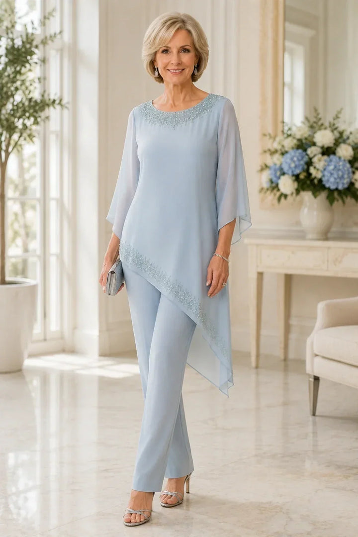 Ensemble pantalon de cérémonie en mousseline perlée