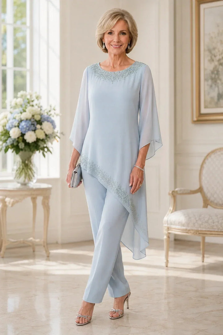 Ensemble pantalon de cérémonie en mousseline perlée