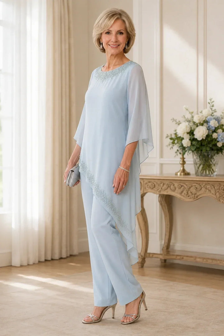 Ensemble pantalon de cérémonie en mousseline perlée