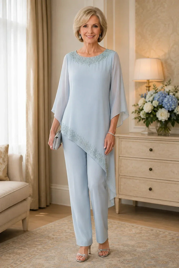 Ensemble pantalon de cérémonie en mousseline perlée