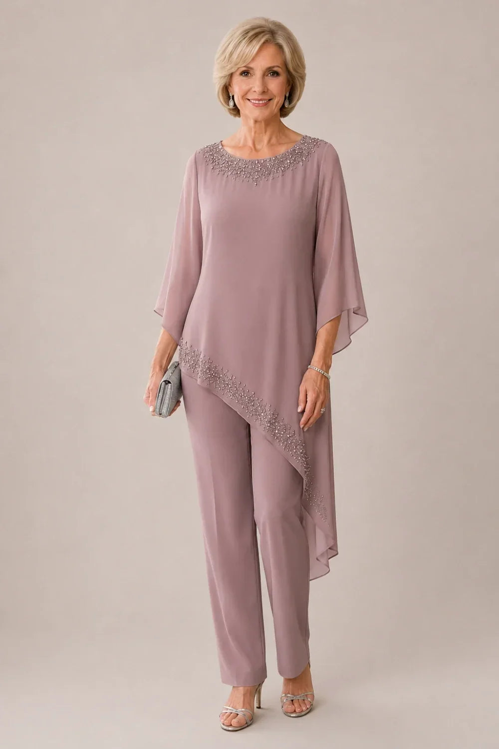 Ensemble pantalon de cérémonie en mousseline perlée