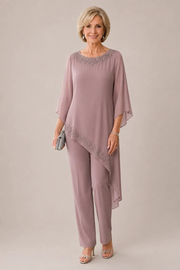 Ensemble pantalon de cérémonie en mousseline perlée