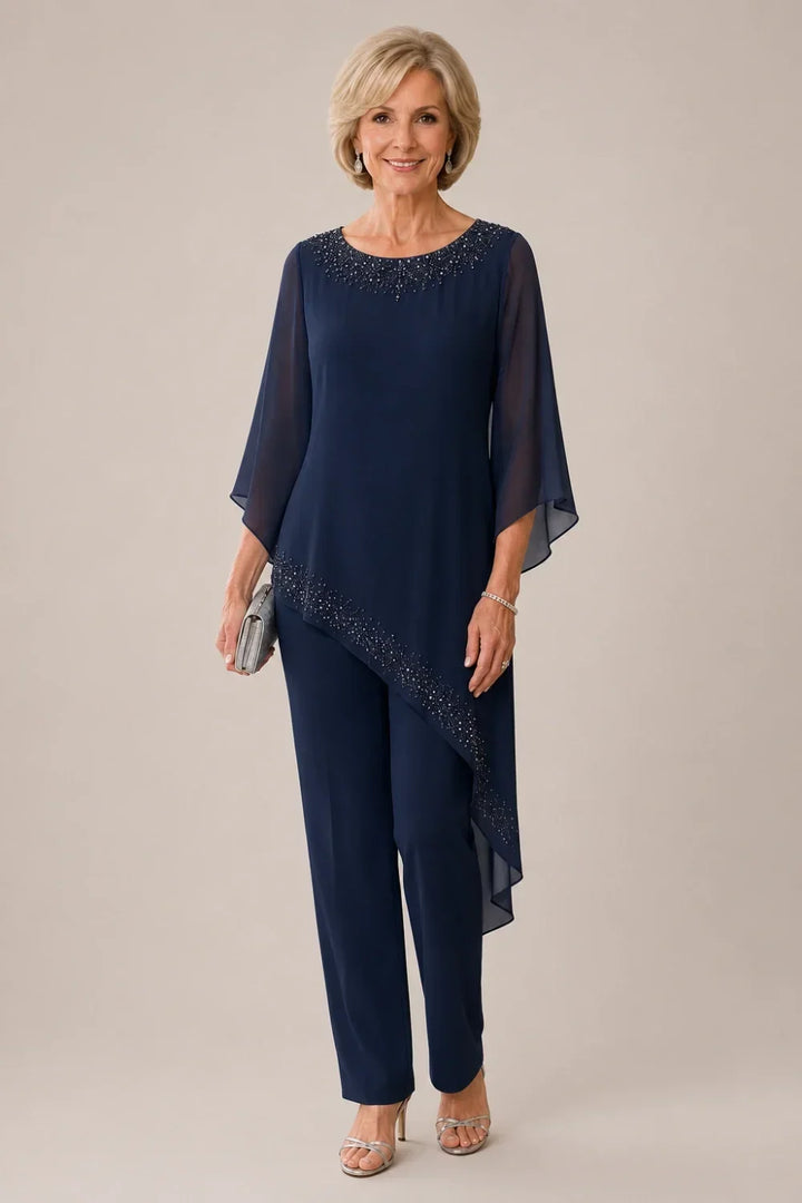 Ensemble pantalon de cérémonie en mousseline perlée