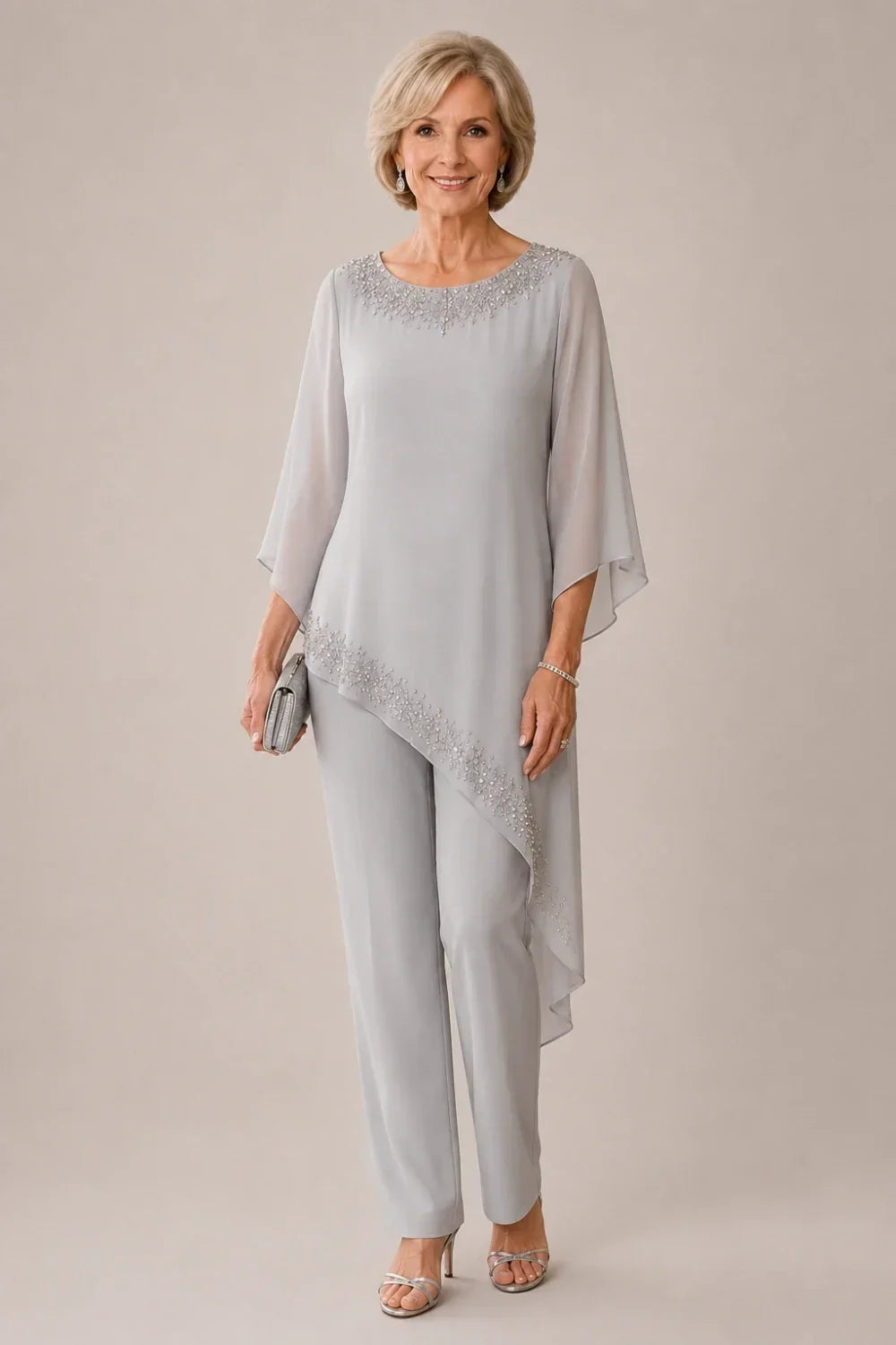 Ensemble pantalon de cérémonie en mousseline perlée