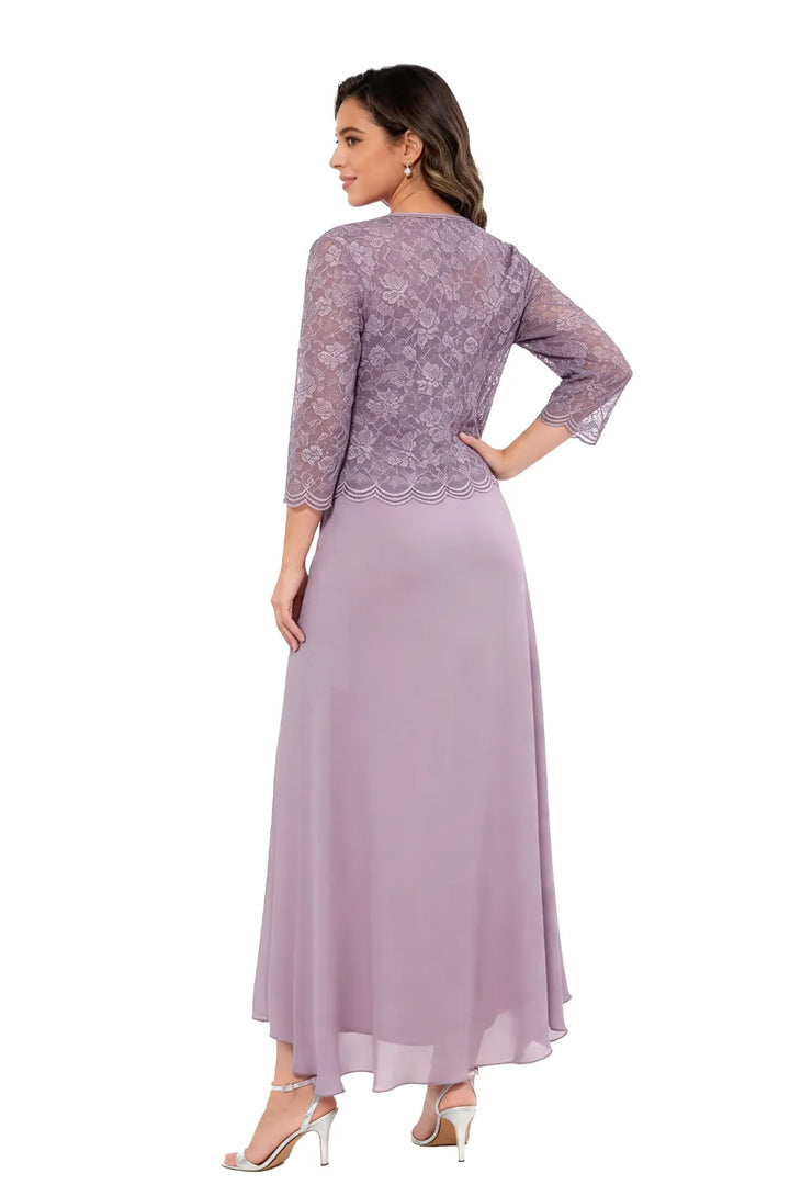 Robe midi de mariage en dentelle et mousseline avec veste