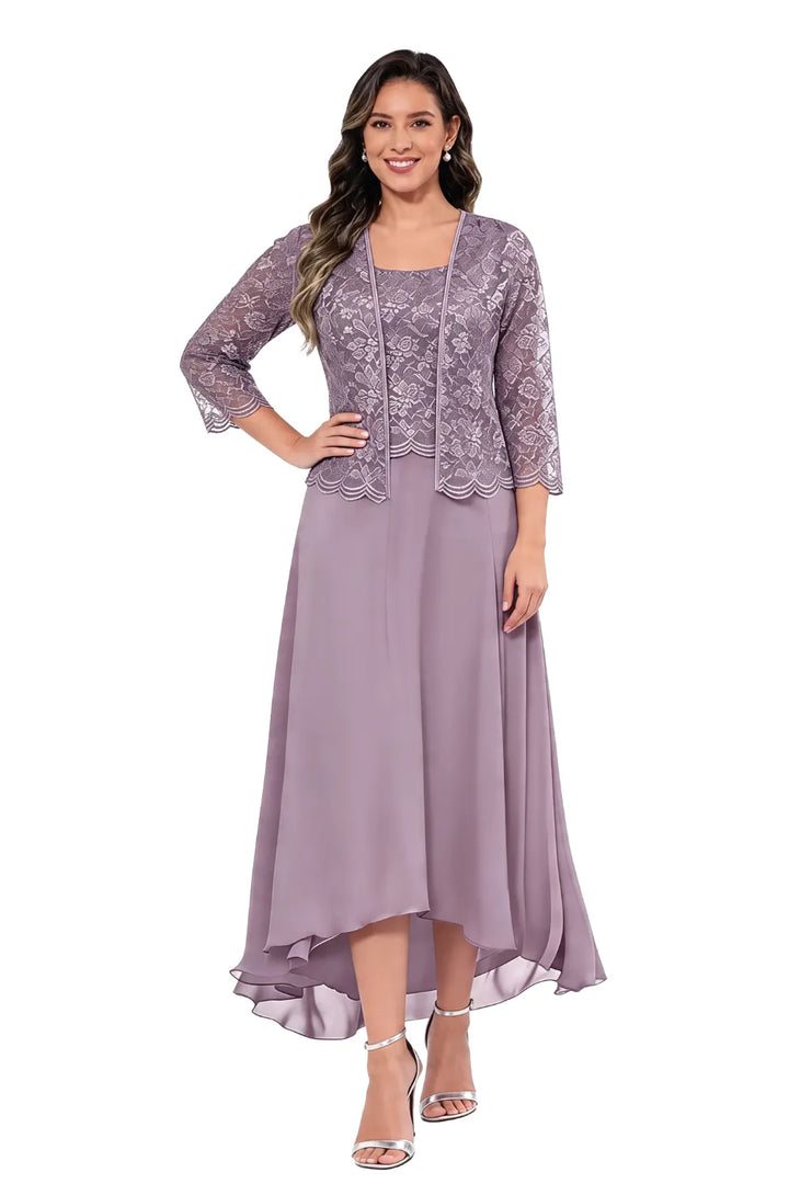 Robe midi de mariage en dentelle et mousseline avec veste