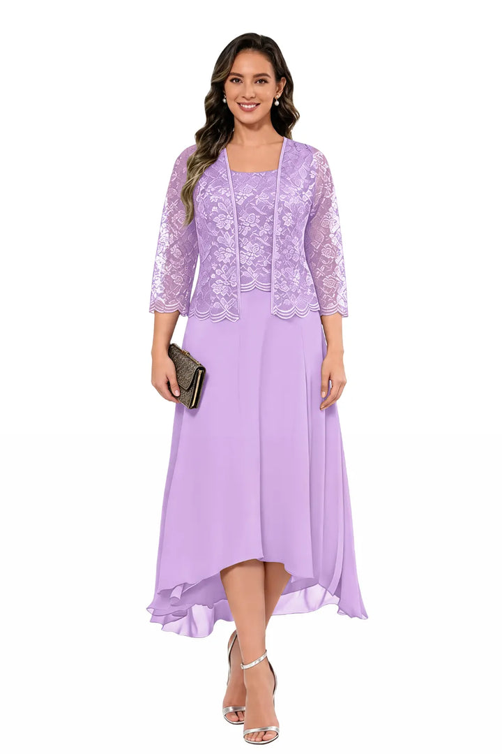 Robe midi de mariage en dentelle et mousseline avec veste