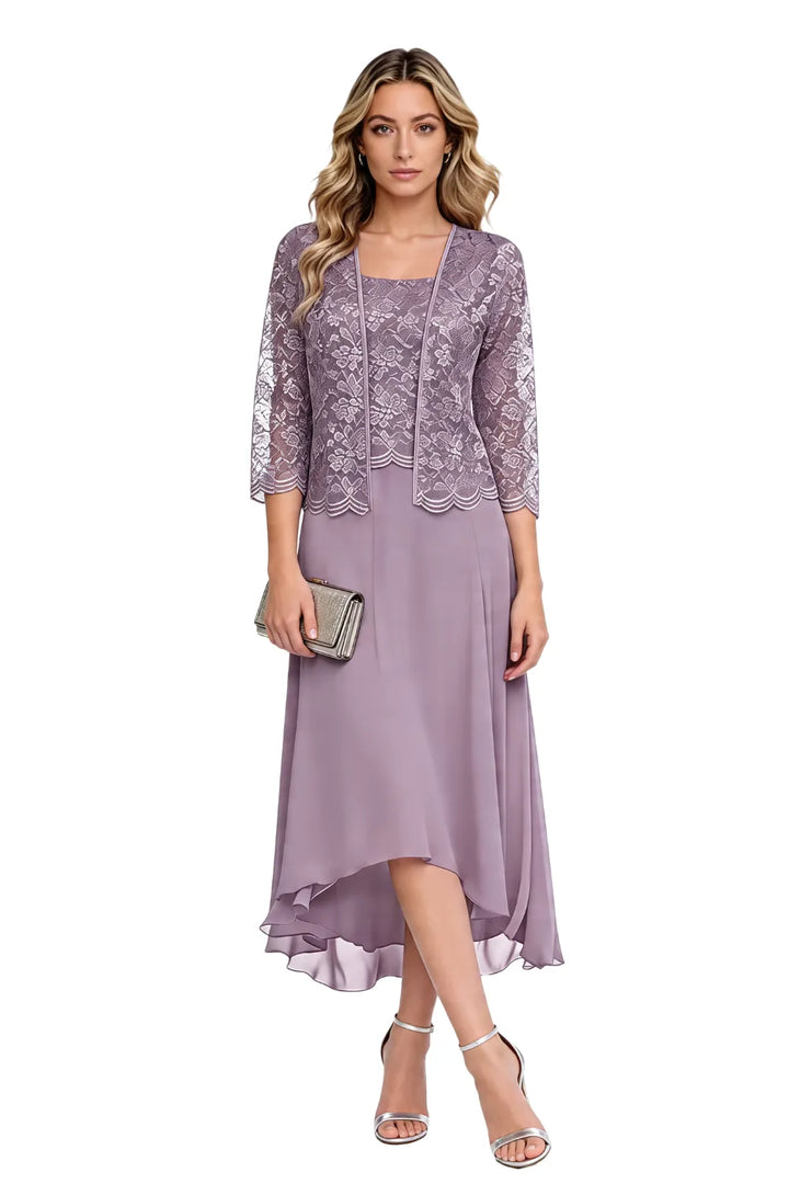 Robe midi de mariage en dentelle et mousseline avec veste