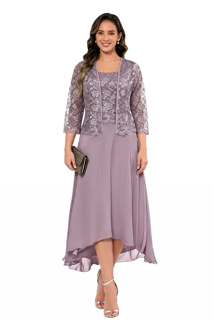 Robe midi de mariage en dentelle et mousseline avec veste