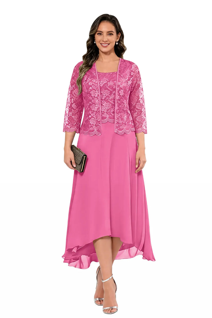 Robe midi de mariage en dentelle et mousseline avec veste