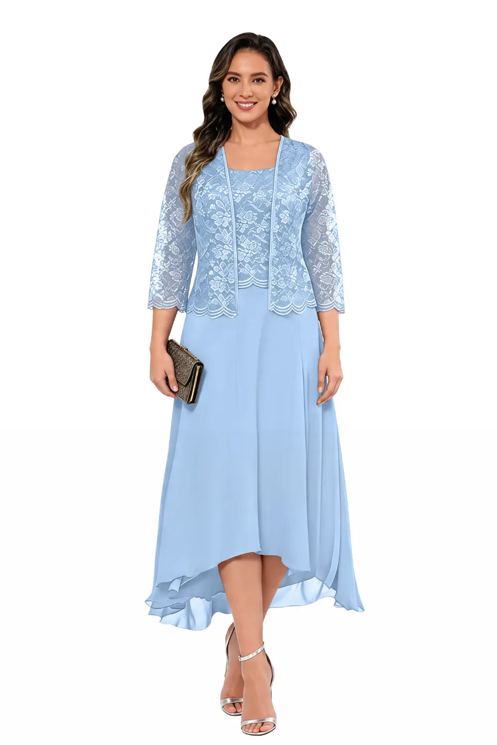 Robe midi de mariage en dentelle et mousseline avec veste