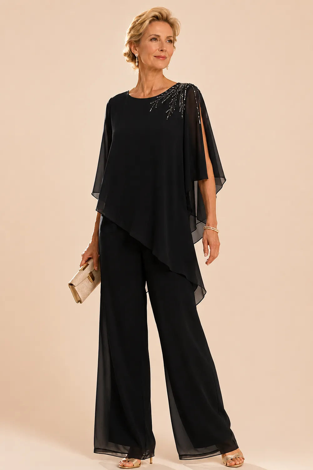 Ensemble pantalon de cérémonie en mousseline ornée