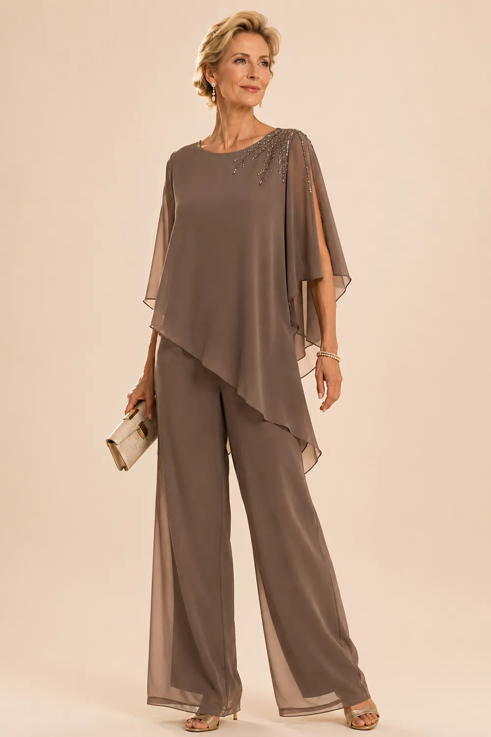 Ensemble pantalon de cérémonie en mousseline ornée