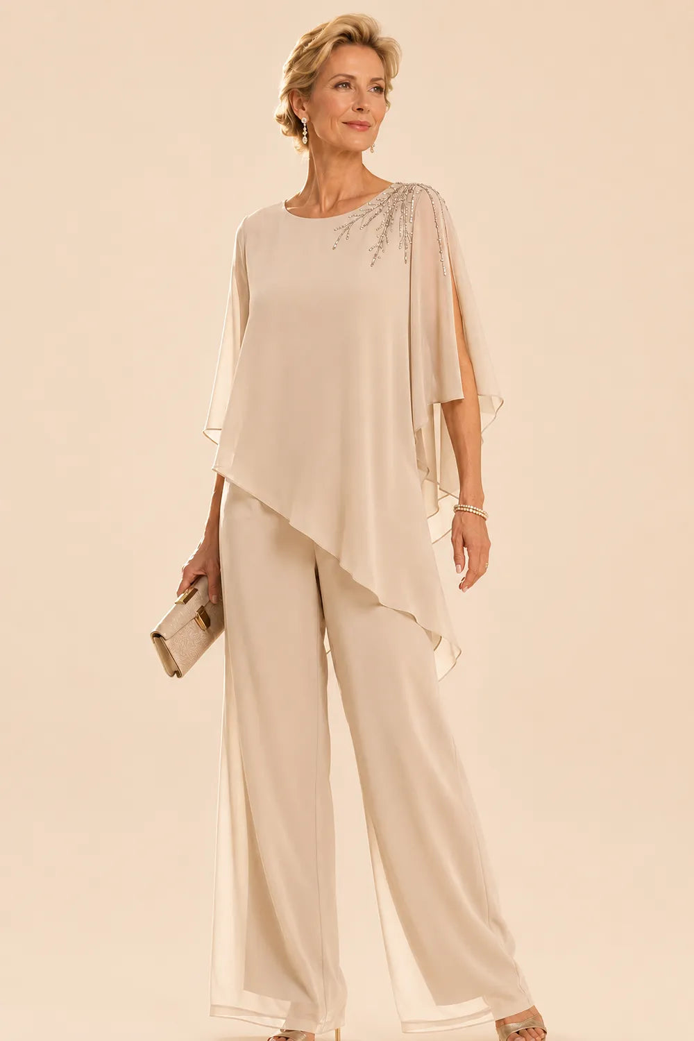 Ensemble pantalon de cérémonie en mousseline ornée