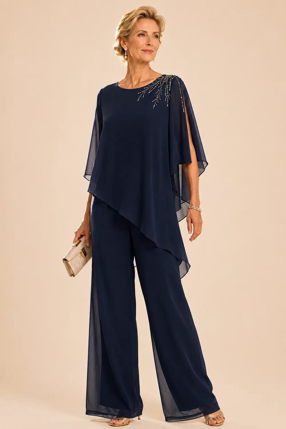 Ensemble pantalon de cérémonie en mousseline ornée