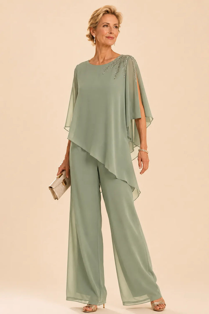 Ensemble pantalon de cérémonie en mousseline ornée
