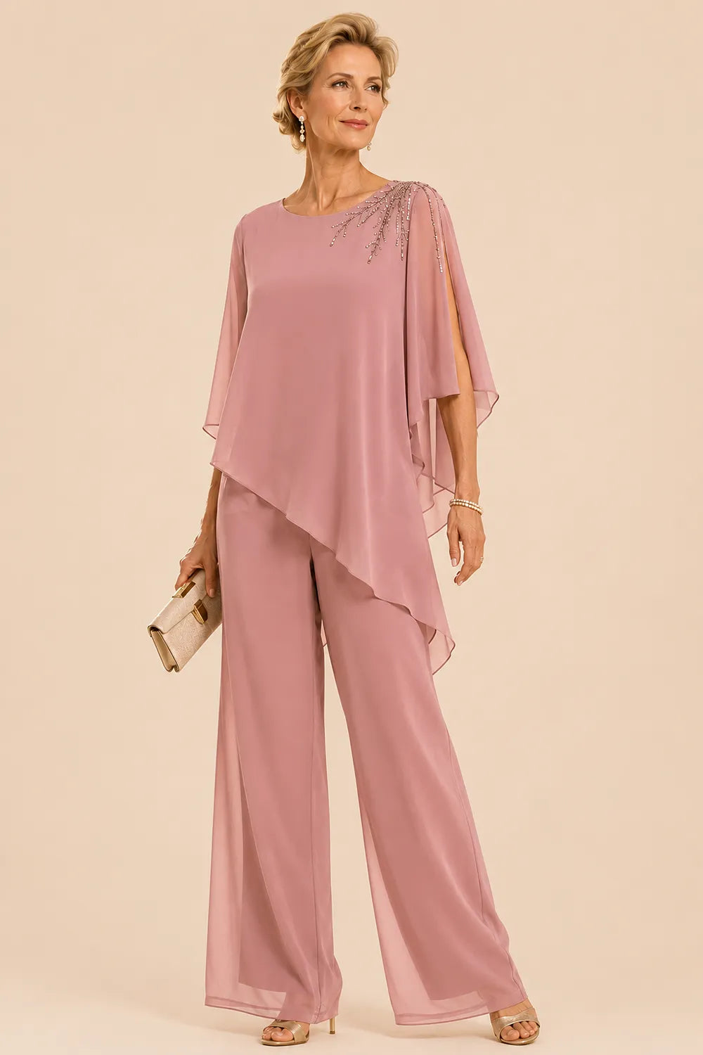 Ensemble pantalon de cérémonie en mousseline ornée