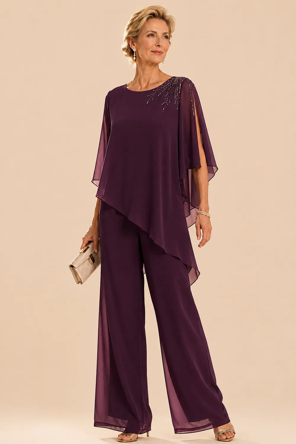 Ensemble pantalon de cérémonie en mousseline ornée