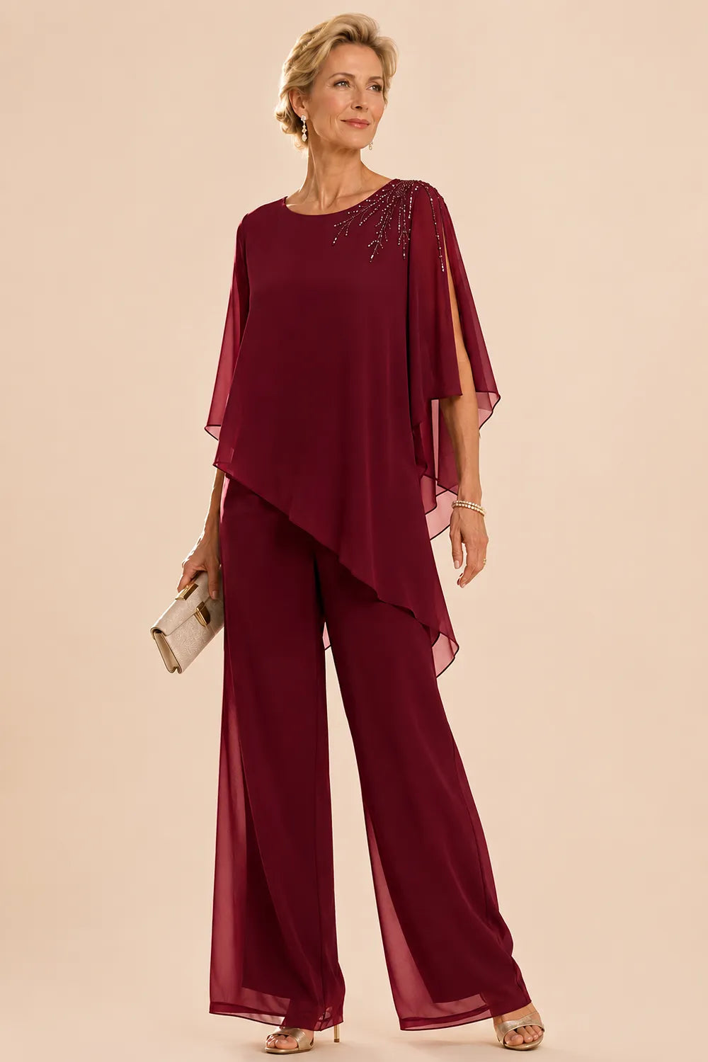 Ensemble pantalon de cérémonie en mousseline ornée