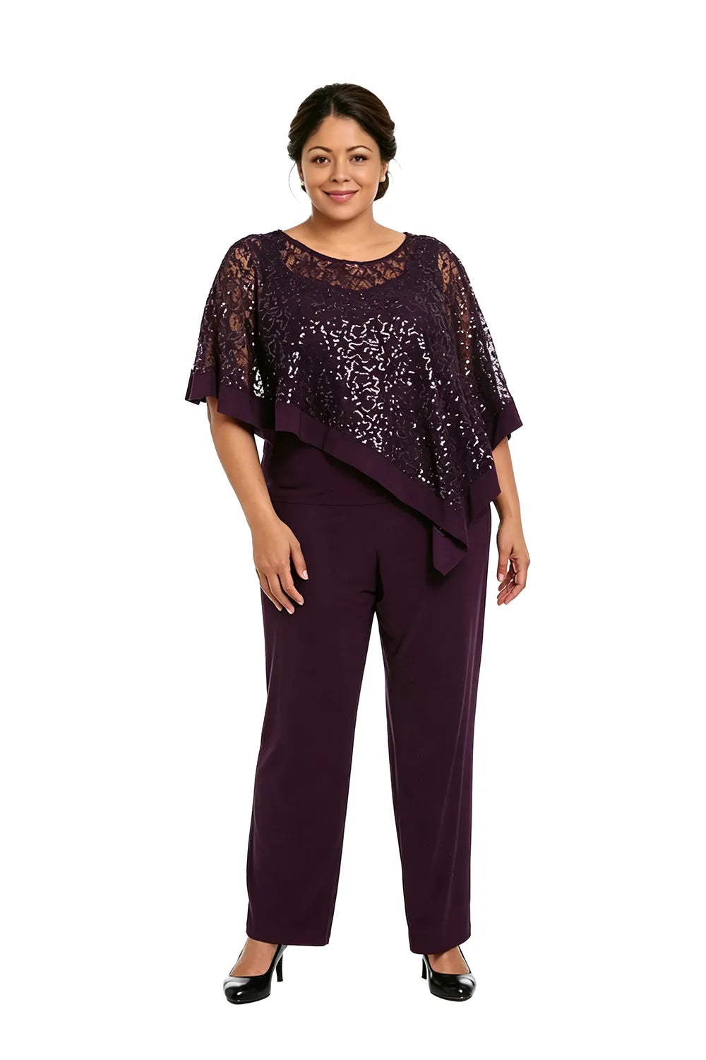 Ensemble pantalon de cérémonie avec cape à sequins, grandes tailles