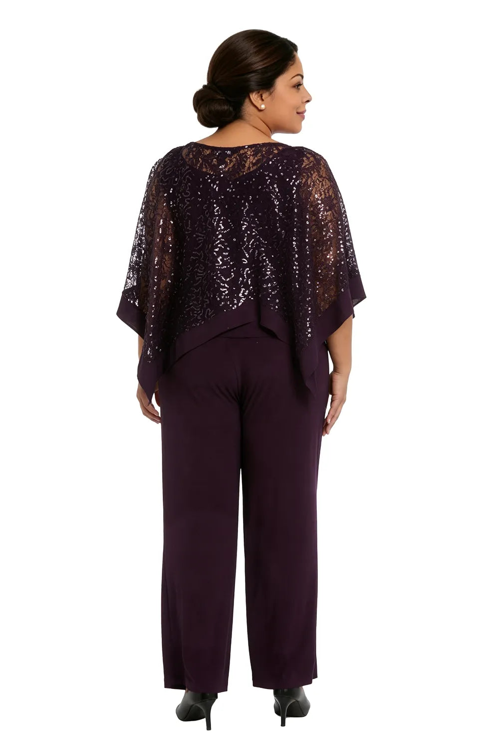 Ensemble pantalon de cérémonie avec cape à sequins, grandes tailles