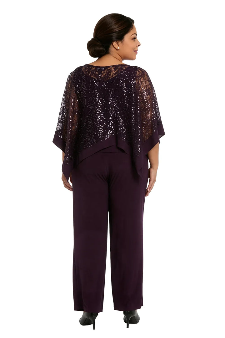 Ensemble pantalon de cérémonie avec cape à sequins, grandes tailles