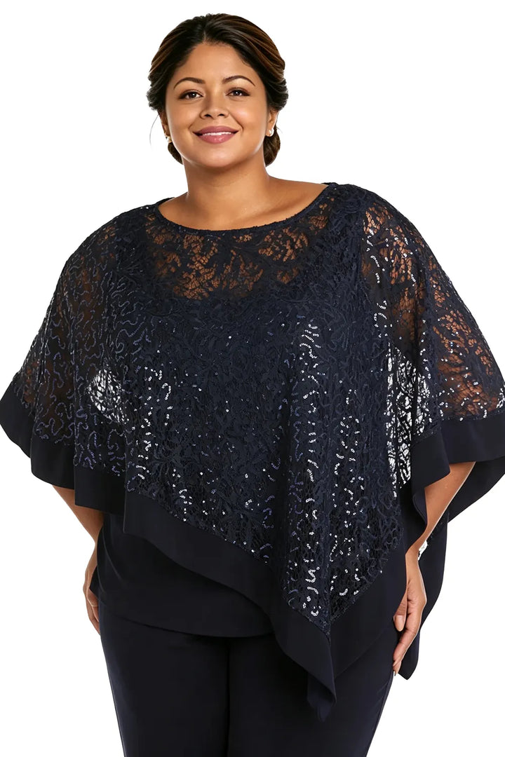 Ensemble pantalon de cérémonie avec cape à sequins, grandes tailles