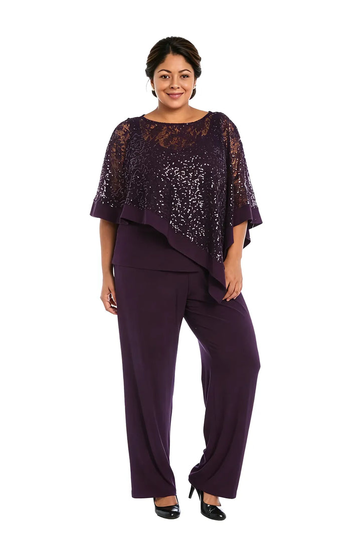 Ensemble pantalon de cérémonie avec cape à sequins, grandes tailles